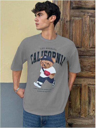 Men's Graphic Letter Print Tees Crewneck Short Sleeve Baggy Drop Shoulder Vintage T Shirts Streetwear in Saudi Arabia