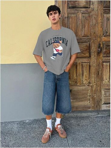 Men's Graphic Letter Print Tees Crewneck Short Sleeve Baggy Drop Shoulder Vintage T Shirts Streetwear in Saudi Arabia