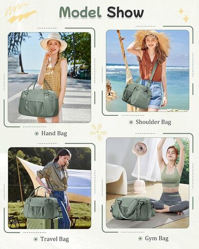 حقيبة Duffel Travel for Women - حمل صغير في أسبوع مقاومة للماء ، حمل حقيبة مع مقصورة الأحذية ، جيب الرطب وأكمام عربة - مثالية للصالة الرياضية واليوغا والسباحة والرقص والتمرين الأخضر in Kuwait