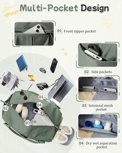 حقيبة Duffel Travel for Women - حمل صغير في أسبوع مقاومة للماء ، حمل حقيبة مع مقصورة الأحذية ، جيب الرطب وأكمام عربة - مثالية للصالة الرياضية واليوغا والسباحة والرقص والتمرين الأخضر in Kuwait
