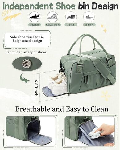 حقيبة Duffel Travel for Women - حمل صغير في أسبوع مقاومة للماء ، حمل حقيبة مع مقصورة الأحذية ، جيب الرطب وأكمام عربة - مثالية للصالة الرياضية واليوغا والسباحة والرقص والتمرين الأخضر in Kuwait