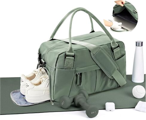 حقيبة Duffel Travel for Women - حمل صغير في أسبوع مقاومة للماء ، حمل حقيبة مع مقصورة الأحذية ، جيب الرطب وأكمام عربة - مثالية للصالة الرياضية واليوغا والسباحة والرقص والتمرين الأخضر in Kuwait