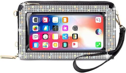 Bling Rhinestone RFID Blocking Touch Screen Phone Bag Womens Wallet Wristlet Clutch Large Capacity Card Phone Holder in Kuwait
