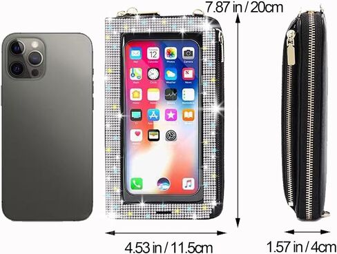 Bling Rhinestone RFID Blocking Touch Screen Phone Bag Womens Wallet Wristlet Clutch Large Capacity Card Phone Holder in Kuwait