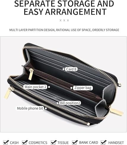 Bling Rhinestone RFID Blocking Touch Screen Phone Bag Womens Wallet Wristlet Clutch Large Capacity Card Phone Holder in Kuwait