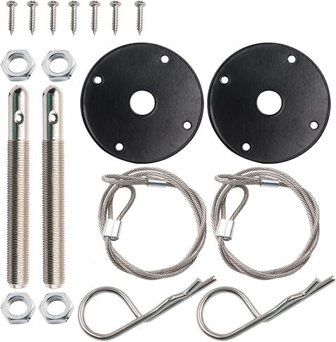2 PCS Hood Pins Set, Engine Hood Lock Shock-Absorbing Hardware Fixer, Stainless Steel Anti-Rust Accessories with Racing Lanyard Hook Nut Screw, Universal for Most Cars Repair Tool (Black) in Saudi Arabia