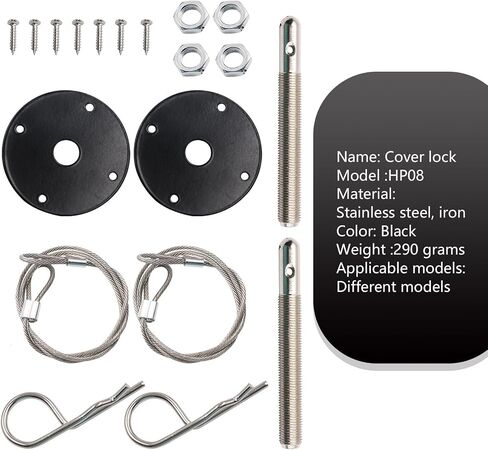 2 PCS Hood Pins Set, Engine Hood Lock Shock-Absorbing Hardware Fixer, Stainless Steel Anti-Rust Accessories with Racing Lanyard Hook Nut Screw, Universal for Most Cars Repair Tool (Black) in Saudi Arabia