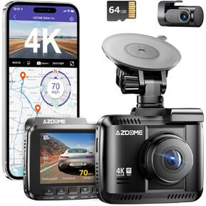 AZDOME WiFi 4K Dash Cam Front and Rear, 4K+1080P Dual Dash Camera for Car, Free 64GB Card, Motion Detection 24H Parking Mode Dashboard Camera Built-in GPS WDR Night Vision, GS63H Pro