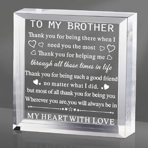 Gifts For Brother Acrylic Keepsake Paperweight Engraving Brother Gifts from Sister Crystal Sign Memorial Anniversary Meaningful Plaques Gift for Brother Graduation Christmas (Classic Style)