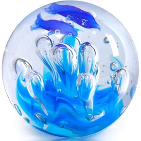 Hand Blown Glass Coral Figurines Ball,Paperweight Glass Ball,Sea Plant Ornament for Fish Tank Aquarium,Sea Plant Collection for Birthday Gift,Glass Paperweight