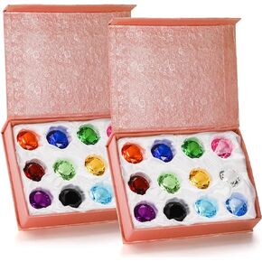 Jucoan 24 Pack 30mm /1 Inch Crystal Glass Diamond Paperweight, Multicolor Glass Diamond Jewel Pirate Gems with Gift Box for Wedding Party Decor, Kids Treasure Chest Hunt Easter Party Favors