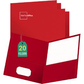 1InTheOffice Red 2 Pocket Letter-Size Presentation Folders, 20 Folders (2 Packs of 10)