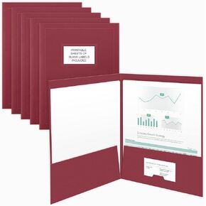 50 Count, Burgundy, Two Pocket Presentation Folders with Customizable Labels, Perfect for Sales Material, Important Documents & More (9 x 12)