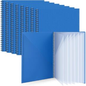 Qilery 8 Pcs 10 Pocket Folder Bulk Plastic Spiral Project Organizer for Documents Papers Homework Portfolio Folder Binder with Plastic Sleeves School Office Supplies (Blue)