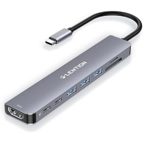 موزع LENTION 8 في 1 USB-C مع HDMI 4K 60 هرتز، توصيل طاقة 100 وات، بيانات USB C بسرعة 5 جيجابت في الثانية، 3 USB 3.0 وقارئ بطاقات microSD وSD لجهاز MacBook Pro 2023-2016، Mac Air/Surface الجديد، المزيد (CB- CE18s، رمادي فلكي)