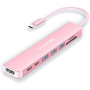 LENTION 8-in-1 USB-C Hub with 4K 60Hz HDMI, 100W Power Delivery, 5Gbps USB C Data, 3 USB 3.0 and microSD & SD Card Reader for 2023-2016 MacBook Pro, New Mac Air/Surface, More (CB-CE18s, Rose Gold)