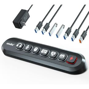 Powered USB Hub, atolla 7-Port USB 3.0 hub (6 Superspeed Transfer Ports+ 1 Fast Charging Port) with Swappable Illuminated Icon Switch and 12V/3A Power Adapter for Windows, MacOS, ChromeOS, Linux