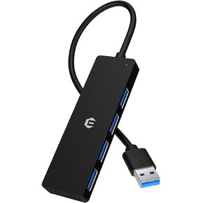 4 Port USB Hub, USB 3.0 Hub with Blazing 5Gbps Speed, Conveniently Amplify Laptop, Flash Drive, Hard Drive, Console, Printer, Camera, Keyboard, and Mouse Connectivity