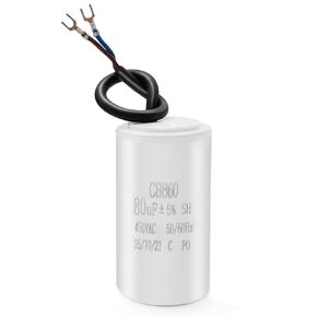 80uF CBB60 AC Motors Capacitor 450V 50Hz/60Hz Run Capacitor with 7.87 Inch Cable for Air Conditioners, Refrigerators, Washing Machines