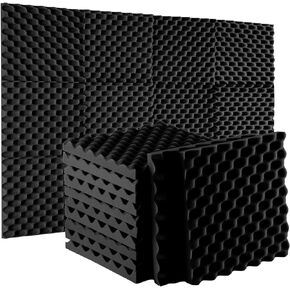Sound Proof Acoustic Foam Panels: Soundproof Absorbing Foam 12pcs with Double Side Adhesive Sticker - Studio Noise Blocker Foam Wall Panels 1 X 12 X 12 Inches (Oval Black)