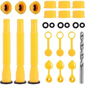 Gas Can Spout Replacement,Gas Can Nozzle,(3 Kit-Yellow) with 6 Screw Collar Caps(3 Coarse Thread &3 Fine Thread-Fits Most of The Cans) Gas can