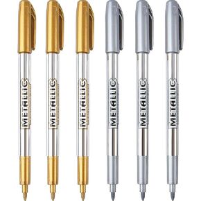 MyLifeUNIT Metallic Marker Pens, 6-Pack Metallic Gold Silver Permanent Markers, Fine Point (3 Gold 3 Silver)