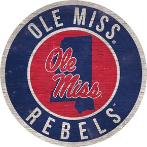 Ole Miss 12" Circle with State and Team Logo Wood Sign