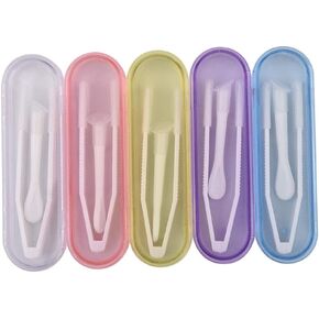 5 Pieces Portable Invisible Lens Stick Tool Case Set Mini Travel Plastic Contact Lens Box Holder Case(Inserter/Remover+Tweezer with Soft Tip), Color Random