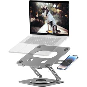 Laptop Stand for Desk Adjustable Height, Laptop Riser for Desk Adjustable Height 360° Rotating, Laptop Holder with Magnetic Compatible Phone Holder, 10-17.4" Laptops