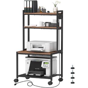Large Printer Stand with Storage, 40" Tall 4 Tier Printer Table with Wheels for Home Office, Printer Cart Beside Desk for Printer, Scanner, Fax, Living Room, Kitchen, Rustic Brown