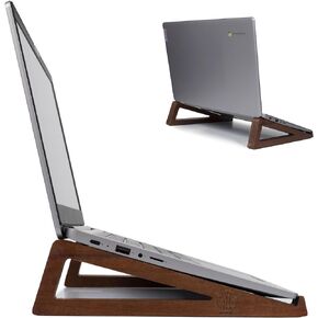S&A WOODCRAFT Wooden Laptop Stand, Portable Desk Laptop Holder for Tablet with Carry Pouch, Compact Travel Laptop Stand with Protective Silicone Pads, Suitable for Laptops and Tablets
