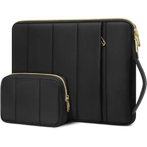 MOSISO Puffy Laptop Sleeve Case Compatible with MacBook Air/Pro, 13-13.3 inch Notebook, Compatible with MacBook Pro 14 inch 2023-2021 M2 M1, Rectangle Vertical Bag with Small Case & Side Handle, Black