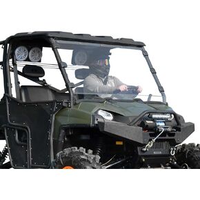 SuperATV Heavy Duty Full Windshield for 2010-2014 Polaris Ranger XP 800 / Ranger Crew / 2010-2016 Ranger XP 800 6X6 | 1/4" Clear Scratch Resistant Polycarbonate | 250x Stronger Than Glass | USA Made!