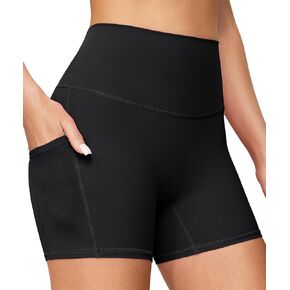 No Front Seam Biker Shorts Women, 4" High Waist Yoga Workout Running Gym Spandex Shorts Tummy Control with Pockets