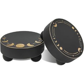 Y&ME YM Wood Riser لعرض مجموعة ديكور من 2، حامل قاعدة المزرعة لديكور صينية متدرجة وديكور منزلي ريفي، صينية زخرفية مستديرة على شكل مرحلة القمر، مقعد نباتي من الخشب الأسود للحمام in Kuwait