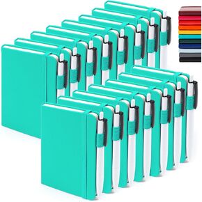 feela Pocket Small Notebooks Bulk, Mini Cute Notepads Hardcover College Ruled Lined Journals with Pen Holder for School Business Memos, with 15 Black Pens, 3.5"x 5.5", 15 Pack, A6, Solid Colors