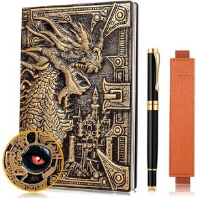 Vintage Dragon Embossed Leather Notebook DND Notebook Travel Journal with Ballpoint Pen and Pen Sleeve.Antique Handmade A5 Journal,Hardcover Liner,Writing Notebook Gift for Men&Women(Colorful)