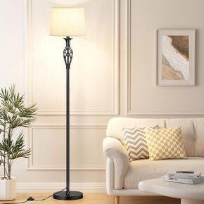 Ambimall Floor Lamps for Living Room - 3 Color Temperature Standing Lamp, Farmhouse Black Floor Lamp with White Shade, Vintage Modern Tall Light for Bedroom Office Corner(9W Bulb Included)