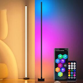 مصابيح أرضية زاوية RGB+IC لغرفة المعيشة، مجموعتان من مصابيح أرضية لغرفة النوم، مصباح زاوية LED مع تطبيق وجهاز تحكم عن بعد، 16 مليون لون و68+ مشهد، مزامنة الموسيقى، إعداد مؤقت أسود in Kuwait
