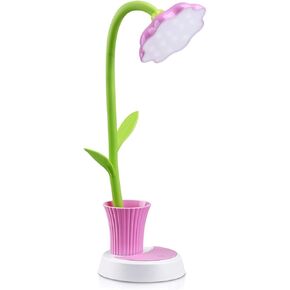 Desk Lamp for Kids Sunflower LED Charging Table Lamp Support Eye Protection Small Desk Folding for Reading,Study and Office, Adjustable Brightness - Pink