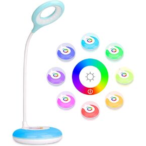 mafiti LED Desk Lamp Cordless Rechargeable Battery Operated Table Light Adjustable Gooseneck Dimmable Touch Control Color Changing RGB Eye-Caring Base Night Light for Kids with USB Charging Cable