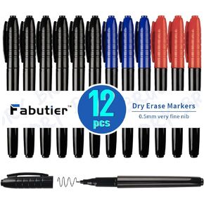 Dry Erase Markers 0.5 mm Fine Tip Erasable White Board Markers Low Odor Dry Erase Ultra Fine Tip 24 pcs Color Whiteboard Markers (6 black+3 blue+3 red set)