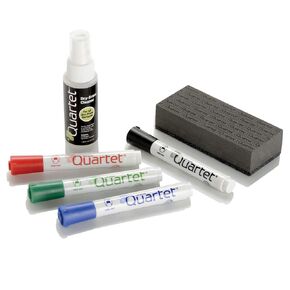 Quartet Dry Erase Marker Kit, Whiteboard Markers, Chisel Tip, Assorted Classic Colors, 4 Pack, Includes 1 Board Eraser and Spray Cleaner (51-659672QA) in Kuwait