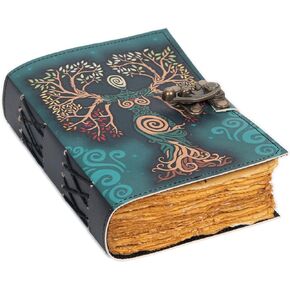Blank Spell Book Of Shadows Journal With Lock Clasp Prop Vintage Handmade Leather Diary Embossed Prayer Pagan Antique Witchcraft Wiccan Notebook Daily (4x6)