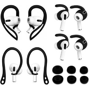 Eartips & Ear Hooks Kit Replacement for Air Pods Pro, 2 Pairs Over-Ear Soft Ear Hook & 2 Pairs Anti Slip Silicone Eartips & 3 Pairs S/M/L in-Ear Eartips, Fit Air Pods Pro 1+1+2S+3 White