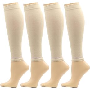 REXX 4 Pairs Calf Compression Sleeves For Men & Women, Leg Mild Compression Sleeve, Cotton Blend Footless Compression Socks