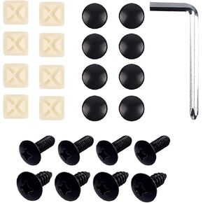 طقم براغي إطار لوحة ترخيص السيارة 8 قطع، M6 304 من الفولاذ المقاوم للصدأ الأمريكي ذو مسامير مسطحة/مدببة، ملحقات تثبيت من النايلون، مناسبة لمعظم الموديلات (أسود) in Kuwait