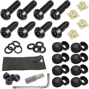 ZKFAR 43 PCS Anti-Theft License Plate Screws Kits, Stainless Steel Bolts Fasteners, License Plate Frame Mounting Accessories, Universal for Most Cars, Trucks and Vans (Black)