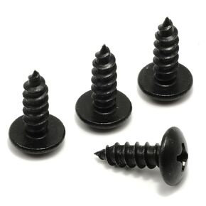Stainless License Plate Screws Compatible with Most Domestic Cars, Trucks, SUVs & Vans - 3/4" Long Self Tapping Truss Head Philips Screws - Black Oxide - No More Rust (Pack of 4)