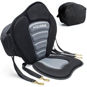 Kayak Seat Deluxe Padded Canoe Seat Adjustable Kayak Backrest Replacement Seat Cushion Pad Back Support with Detachable Back Storage Bag for Universal Sit